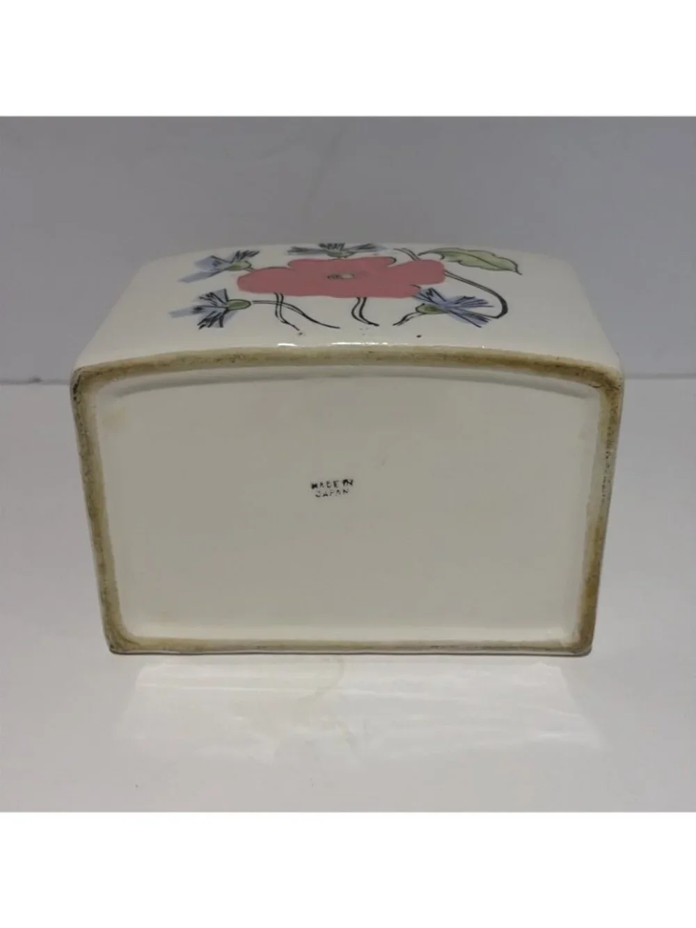 Vintage Floral Salt Cellar Box With Wooden Lid Ceramic Farmhouse Japan 4.5